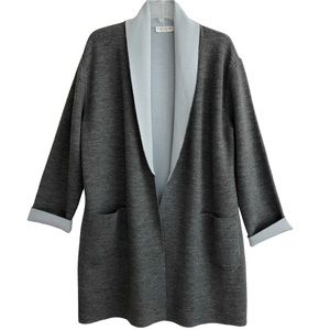 Gispa Charcoal Gray Powder Blue Wool Long Open Cardigan L